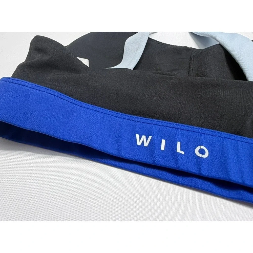Wilo‎ Sports Bra Small Black Blue Strappy Back Athletic Activewear